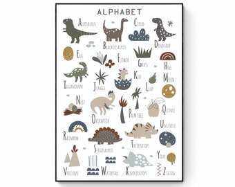 Dinosaur Alphabet Print, Nursery Alphabet Poster, Dino Print, Dinosaur Decor, Boys Bedroom Decor, Educational Posters, playroom print