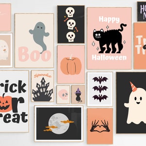 Boho Halloween Decor Set of 17 Prints, Cute Fall Decor, Modern halloween Printables, Halloween Wall Art Bundle, Halloween Mega Bundle