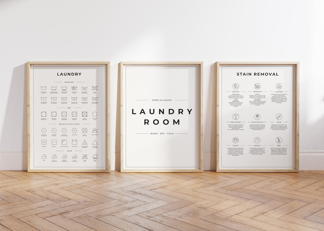 Laundry Room 3 Print Set, Laundry Instructions Wall Decor, Laundry Care ...