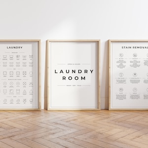 Laundry Room 3 Print Set, Laundry Instructions Wall Decor, Laundry Care Symbols Guide, Laundry Room Art, Stain Removal Digital Printable Art
