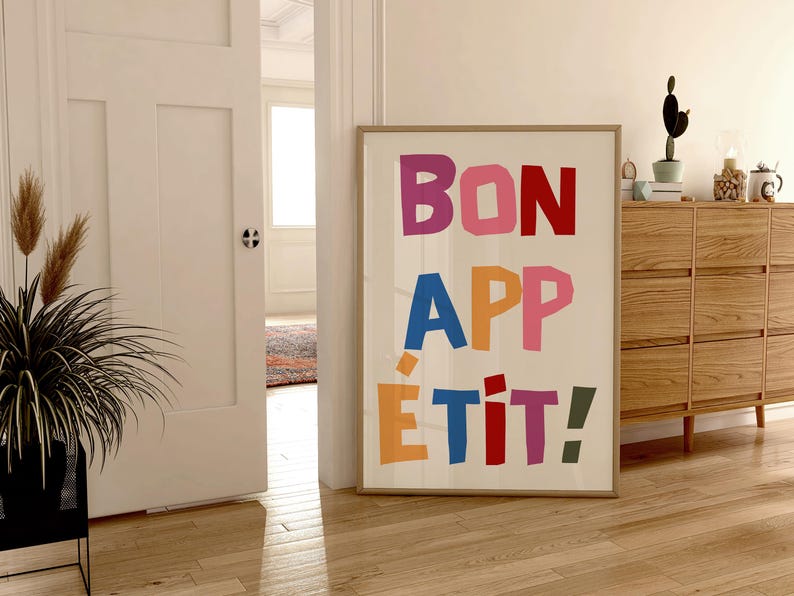 Appetit Color Bon Appetit Colorful Retro Kitchen Print, Colorful Kitchen Dining Wall ...