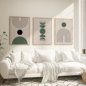 Emerald Green Boho Art Prints Set of 6, Abstract Geometric Poster, Boho ...