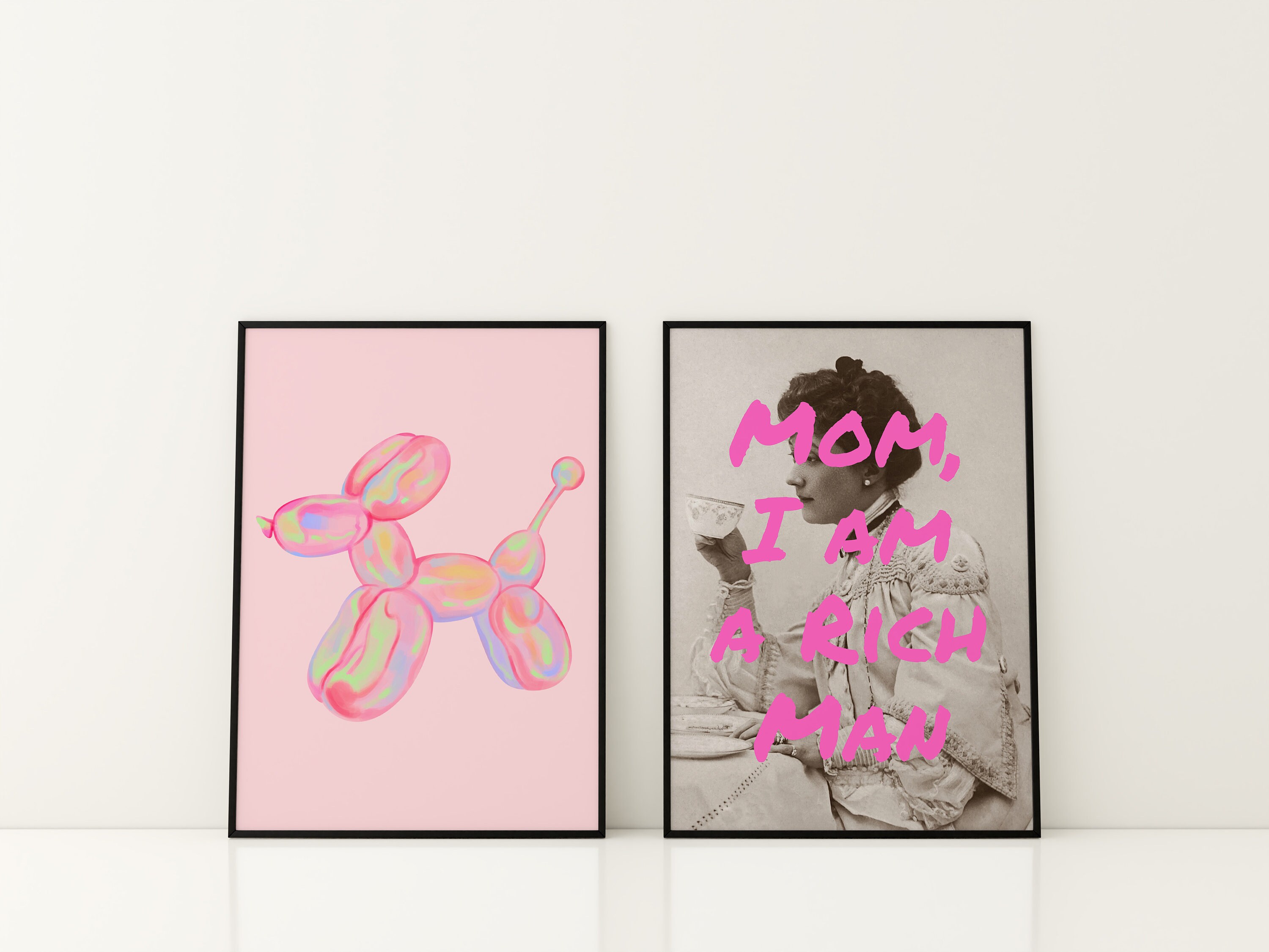 BNGFDV Abstrakte Malerei Leinwand Rosa & Blau – Maximalistisches Poster, Preppy Room Decor Für Teenager Mädchen Zimmer