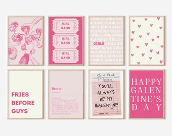 Galentines Day Decor Set Of 20 Printables, best friends galentines party decor, Cute Pink Bresties Prints Digital Downloads Bundle