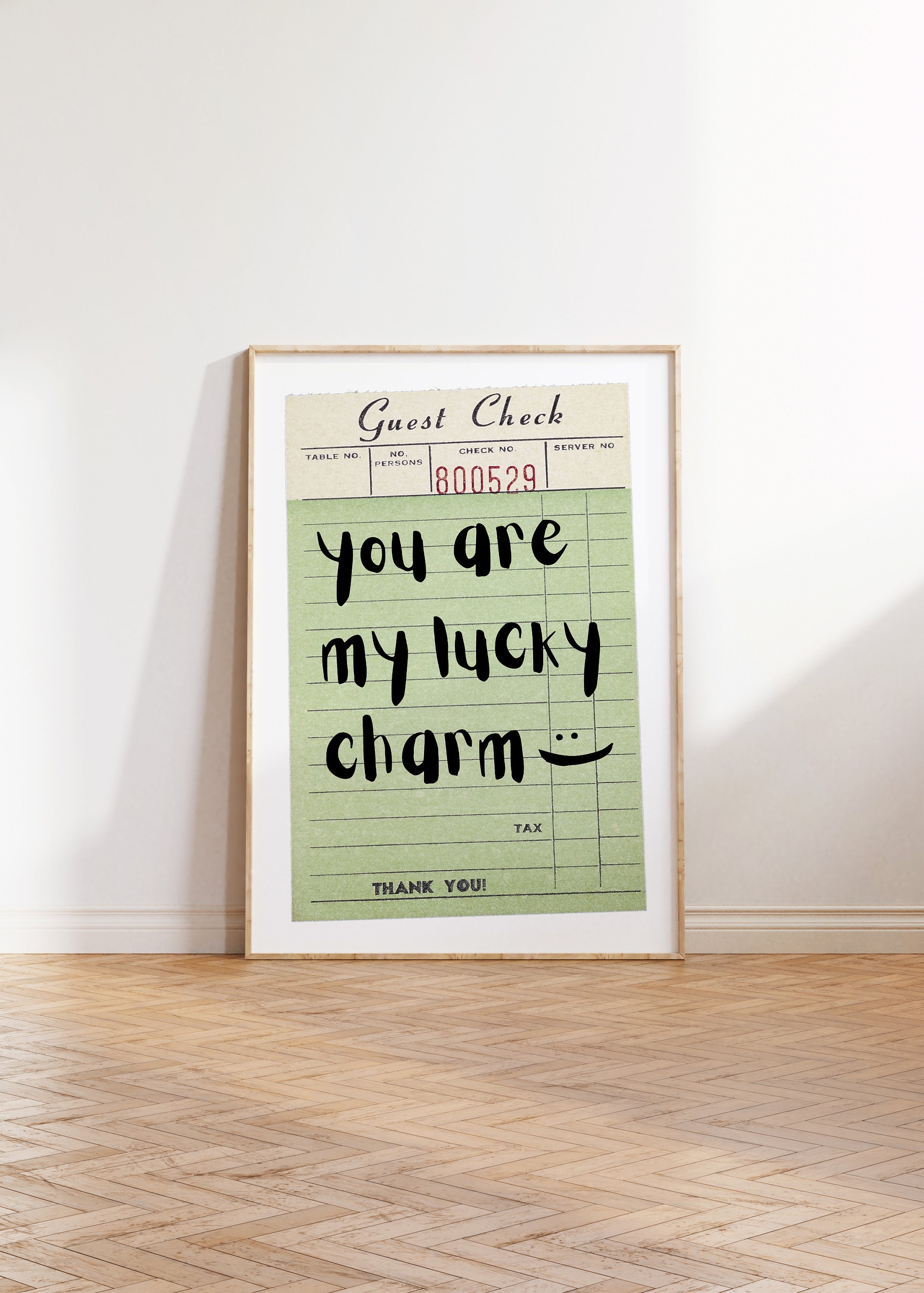 You Are My Lucky Charm Guest Check print, St Patricks Day art, Romantic Wall Art, Green Home Decor, Trendy College Dorm Apartment Decor Y2k