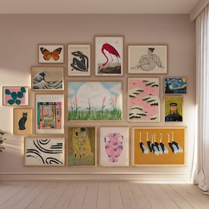 Conjunto de 16 impresiones eclécticas de pared, decoración maximalista de estilo gitano, arte ecléctico de pared, decoración colorida, impresión vintage.