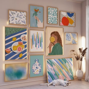 Kleurrijke galerijwandset, MEGA-bundel, hedendaagse kunst, vrouwelijke abstracte poster, meisjeskamerdecoratie, girly wanddecoratie, DIGITALE DOWNLOAD