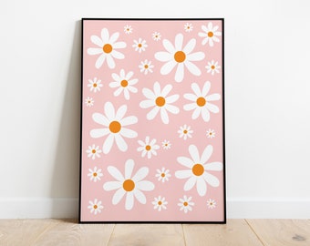 Pink Daisy Flower Print, Daisy Art, Floral Art, Floral Print, Floral Home Decor, Daisy Flower Art, Flower Gift, Baby Girl Nursery decor