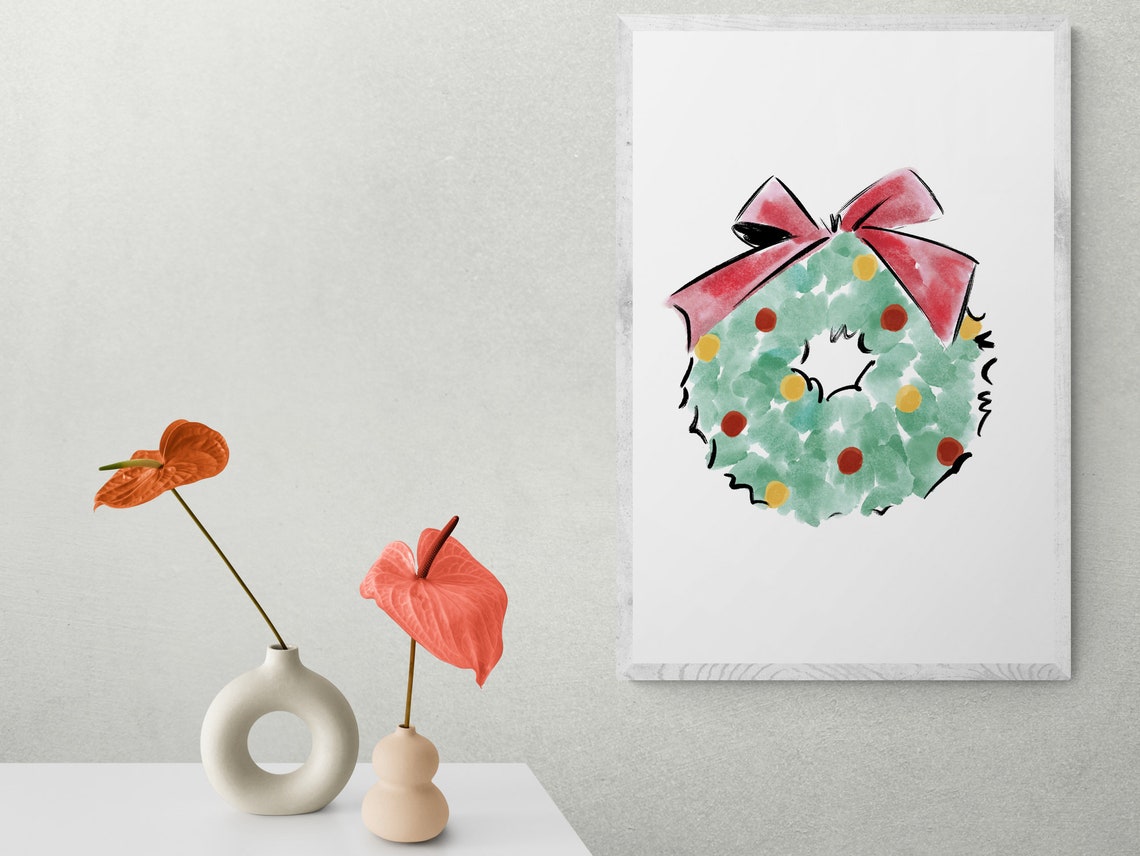 watercolor-holiday-wreath-print-watercolor-christmas-wreath-etsy