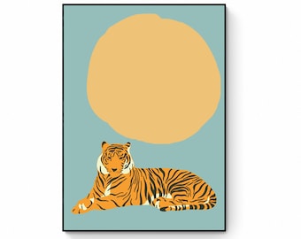 Cheetah Green Wall Art, Leopard Wall Art, Feline Print, Tiger Illustration, Printable Wall Art, Big Cat Print, Animal Print Jungle Art Print