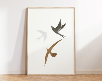 Simple Flying Birds Neutral colors art ,Minimal birds Wall print Download,Flock of birds print, Minimalist art Printable Digital modern art