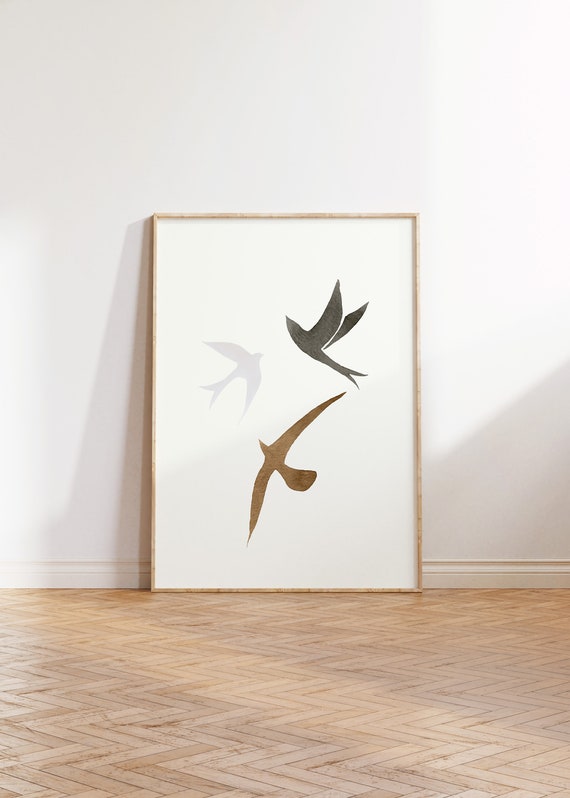 Simple Flying Birds Neutral colors art ,Minimal birds Wall print Download,Flock of birds print, Minimalist art Printable Digital modern art
