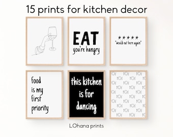 kitchen wall art set of 15 kitchen prints,modern kitchen decor, kitchen art, dining room wall art, minimalist kitchen printable wall art