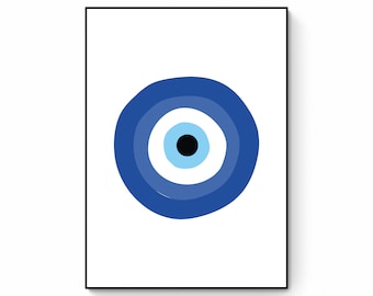 Evil Eye Print, Blue Evil Eye, Greek Evil Eye, Turkish Evil Eye Art, Printable Evil Eye, Wall Art Prints, Minimal Poster Art, Nazar Poster