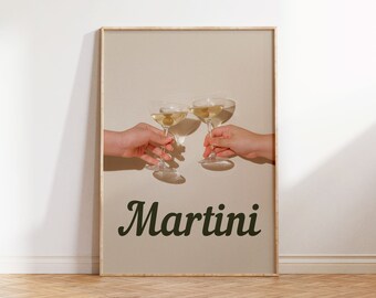 Martini Poster, Barwagen Wandkunst Cocktail Poster Minimalistische Retro Wandkunst Alkohol Drucke Barwagen Dekor Küche Poster Getränke Wanddekoration