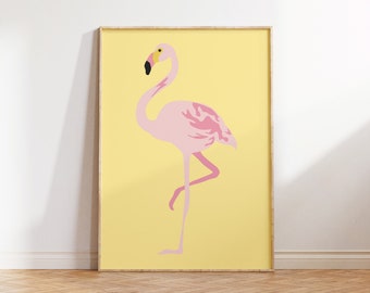 flamingo printable wall art, Yellow flamingo Art Print, Yellow Jungle Poster, Minimal Art, Modern Wall Art, bird art, boho trendy decor