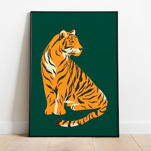 Tiger Print, Emerald Green Leopard Art Print, Boho Home Decor, Green Wall Art, Jungle Poster, Minimal Cheetah Art Animal Artwork Boho Poster