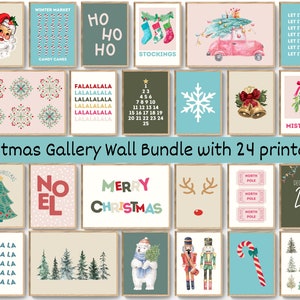 Set of 24 Christmas Gallery Wall Bundle, Christmas Digital Download, Xmas Wall Art, Christmas Wall Decor, Colorful Christmas Printable