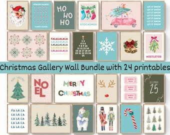 Set of 24 Christmas Gallery Wall Bundle, Christmas Digital Download, Xmas Wall Art, Christmas Wall Decor, Colorful Christmas Printable
