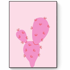 Pop Kaktus Wüste Druck, Western Druckbare Wandkunst, Boho Kaktus Poster, Wüste Boho Wand dekor, rosa und rot Illustration, Boho Drucke