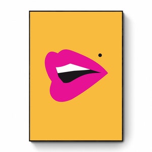 Mouth Printable Yellow Pop Art, Seduction Lips Print, Yellow & Pink Pop Art, Warhol Inspired, Retro Art, Y2K Poster, trendy modern print