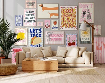 Gallery Wall Art Set Dopamine Bundle, dorm room decor, Trendy Digital Prints, Maximalist Poster Mega Bundle, Preppy Poster, Y2K Room Decor