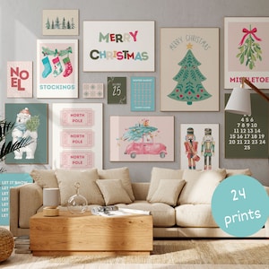 Set of 24 Christmas Gallery Wall Bundle, Christmas Digital Download, Xmas Wall Art, Christmas Wall Decor, Colorful Christmas Printable