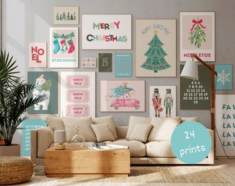 Set of 24 Christmas Gallery Wall Bundle, Christmas Digital Download, Xmas Wall Art, Christmas Wall Decor, Colorful Christmas Printable
