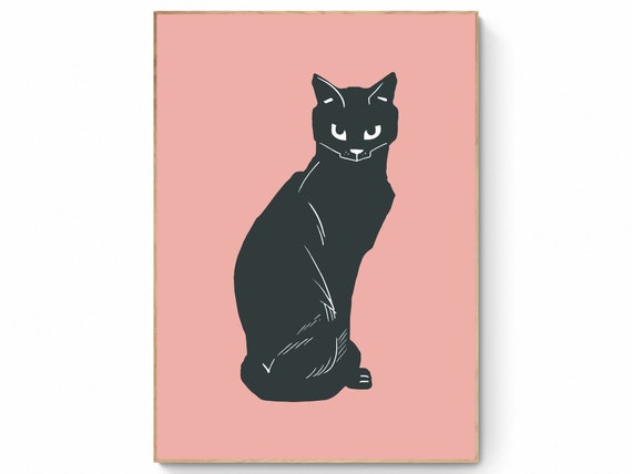 Black Cat Print, Cat Wall Decor, Cat Lover Gift, Black Cat Portrait, Modern Art Print, Abstract Cat Art, Cat lover prints,