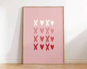 xoxo print, pink and red wall art, romantic wall art, valentines day decor, valentines day printables, Heart Print, printable wall art
