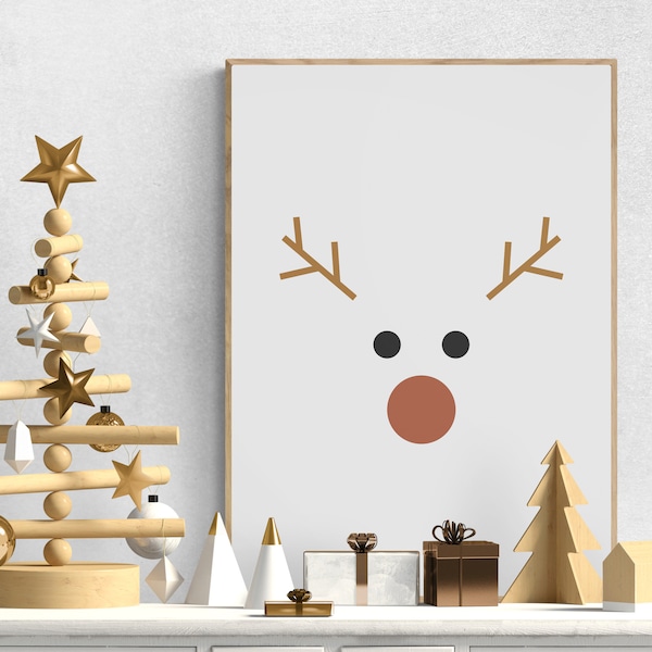 reindeer print, neutral christmas decor, boho christmas decor, minimalist christmas printable wall art, holiday art, digital download