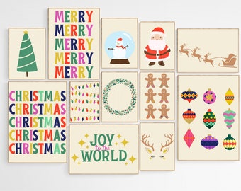 Maximalist Christmas Set of 12 Wall Art, Gallery Christmas Prints, Christmas decorations, Xmas Printable Home Decor, Bright Christmas Decor