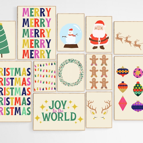 Christmas Wall Art Set of 12 Merry and Bright Christmas Etsy