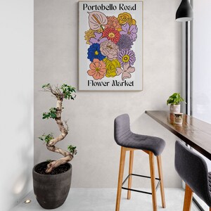 Portobello Road Flower Market Print Colorful Retro Art, Groovy Floral, 1970s 1960s, Bright Bold, Hippie Flowers, London, On Trend Poster image 5