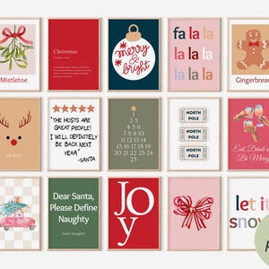 Set of 36 Christmas Gallery Wall Bundle, Christmas Digital Download, Xmas Wall Art, Christmas Wall Decor, Colorful Christmas Printable