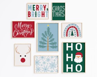 Colorful Christmas Set of 31 Printables, Christmas Decor, Retro Christmas Print, Modern Christmas Print Trendy Christmas Wall Art xmas print