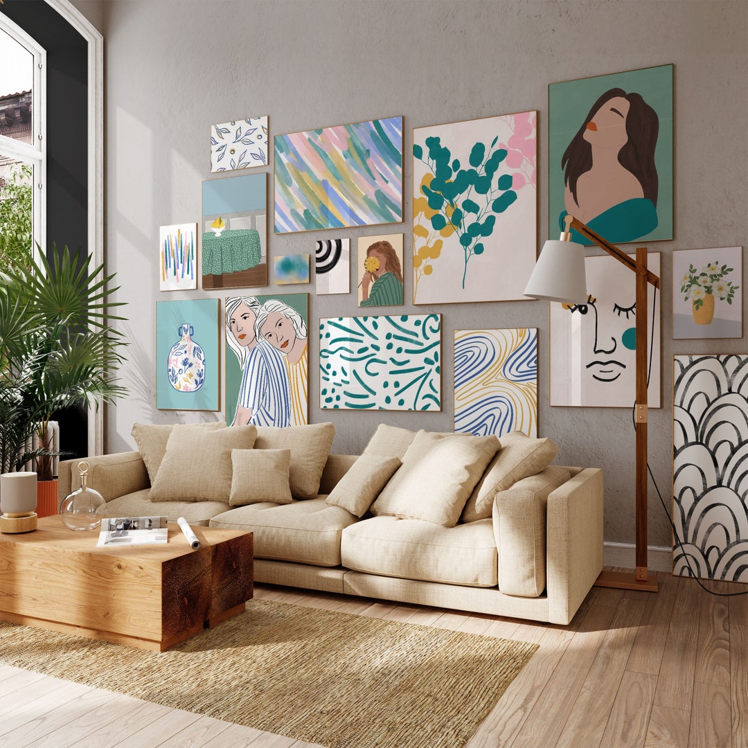 Colorful Gallery Wall Set of 17 MEGA Bundle, Contemporary Art, Girl's ...