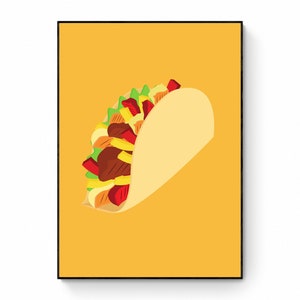 Tacos Pop Art Printable , Küche Poster, Retro Taco Poster, Cartoon Food Print, Art Deco Druck, Vintage Illustration, zeitgenössischen Trend Druck