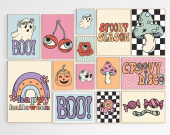 Retro Halloween Decor, 14 Halloween Printables, Funky Halloween Home Decor, Mid Century Modern Prints, Halloween Wall Art, Halloween Prints