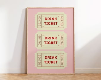 pinke und rote Getränkekarte druckbare Wandkunst, Retro Alkohol Zeichen, Bar Zubehör, Alkohol Wanddekor, Happy Hour Print