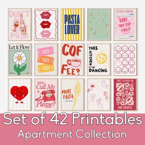 Maximalist Gallery Wall Set of 42, Preppy Poster, Maximalist Wall Art, Hand Drawing Maximalist Decor, Trendy Wall Art, College Room Decor