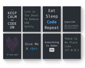 Set of 8 Computer Geek Pintables, Nerdy Computer Science Office Decor, Office Gallery Wall, Coding, Programmer print, Software Engineer Joke