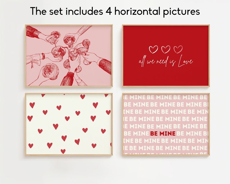 Valentines Day Decor Set Of 20 Printables, Valentine party decor, Retro Romantic Gallery Wall, Cute Pink Red Prints Digital Downloads Bundle image 3