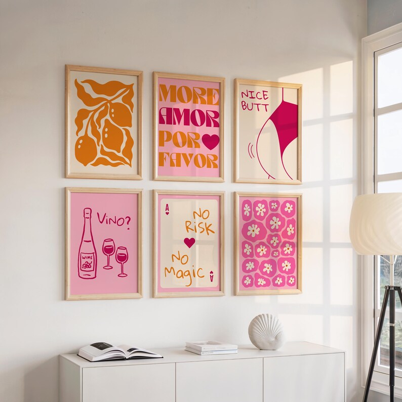 Dopamine Orange Pink Gallery Wall Set of 6 Print Modern Abstract Art ...
