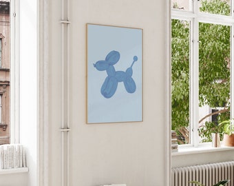 Blue balloon dog printable wall art, preppy bedroom decor teens, posters for dorm room, dorm print, college apartment art Trendy Disco