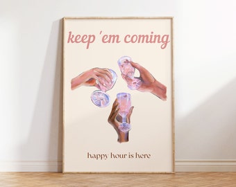 Keep Em Coming Digital Download Martini Art Retro Print Cheers Art Print Trendy Art 70s Art Print Girly Art Cocktail Art Preppy Bar Cart Art