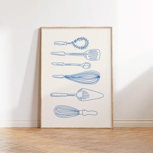 Aesthetic Kitchen Utensils Wall Art Kitchen printable Food Art Print Apartment Kitchen Wall Art Trendy Poster Kitchen Decor hand drawn Print