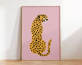Gepard Print, rosa Leopard Art Print, Boho Home Decor, Blush Pink Wandkunst, Jungle Poster, Minimal Gepard, Tier Kunstwerk, Boho Poster