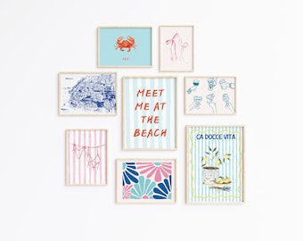 Summer Prints Gallery Wall Set of 16 Prints, Coastal Wall Art, Mega Bundle Art, Printable Gallery Wall, Beach House Decor, Beach Wall Art