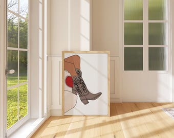 Cowgirl Western Brown Boots Printable Wall Art, Boho Cowgirl Wall art, Cowboy boots Boho Wall decor, Cuto Boho illustration, Bohemian prints